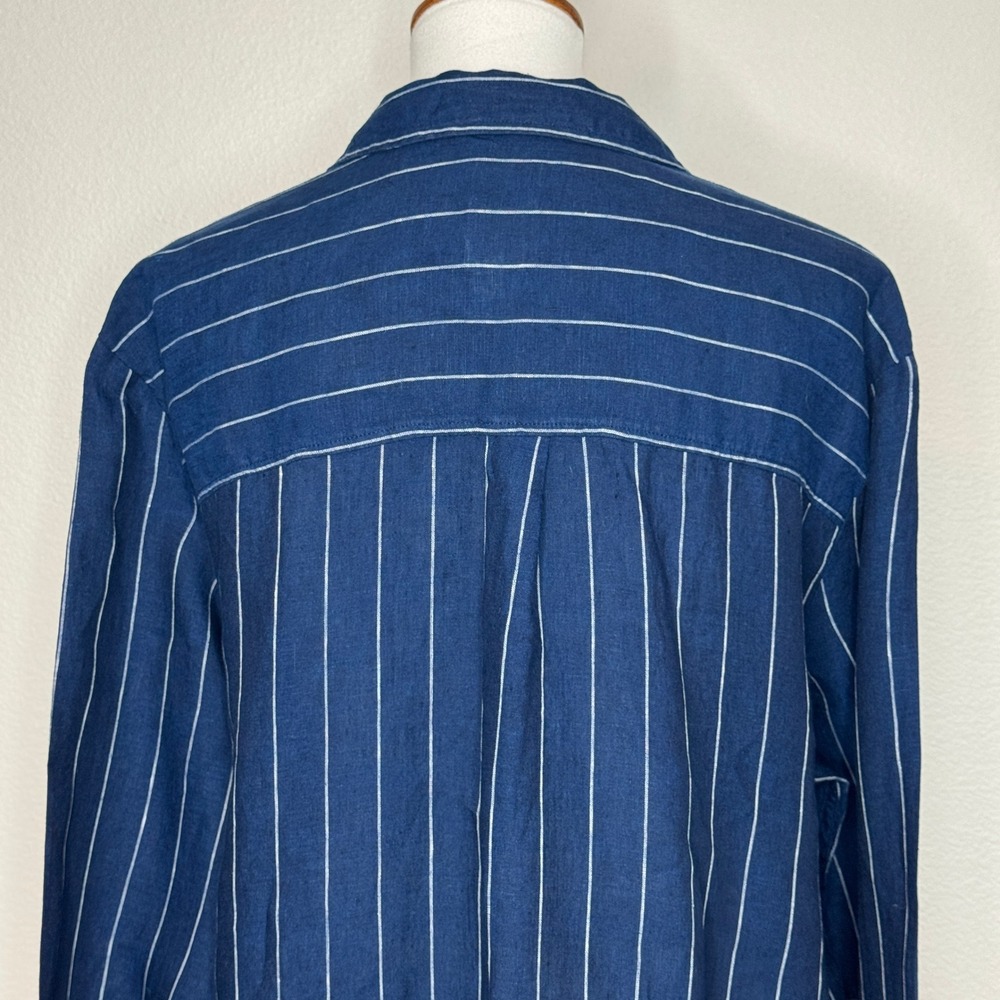 GAP The Boyfriend Shirt Tunic XL TALL 100% Linen Navy White Stripes Minimalist - Picture 5 of 8